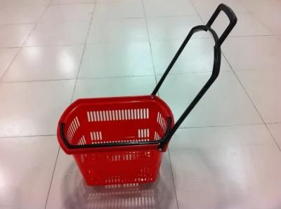 Plastic Basket with Wheels Shopping Trolley