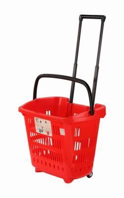 High Quality Plastic Shopping Basket with Wheels for Supermarket