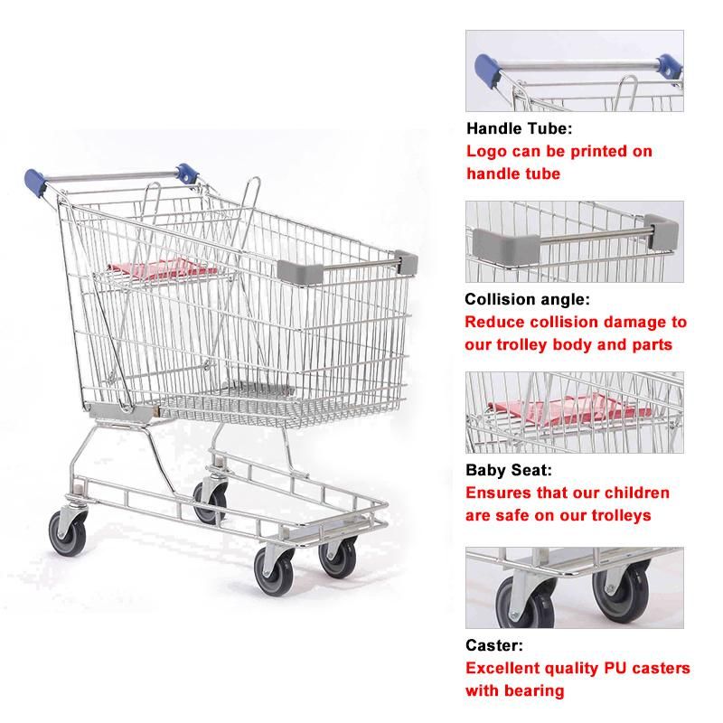Australia Style Metal Wire Supermarket Shopping Trolley Carts Logo Printing