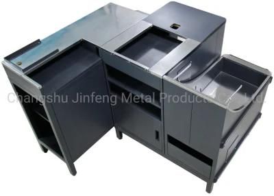 Supermarket Three Parts Metal Cashier Desk with Stainless Steel Top Cover