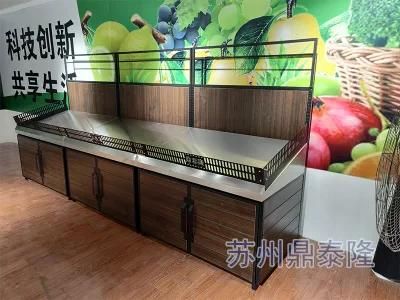 Supermarket Wooden Metallic Fruit and Vegetable Display Shelf