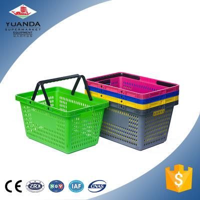 Two Handle Supermarket Colorful Plastic Handheld Storage Shopping Baskets