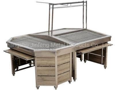 Supermarket Fruit and Vegetable Shelf with Stainless Steel and Wood Jf-Vr-150