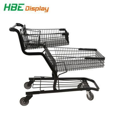 150L Double Baskets Metallic 2 Tier Shopping Trolley Cart