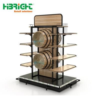 New Designed Wine Display Rack Wooden Supermarket Shelf