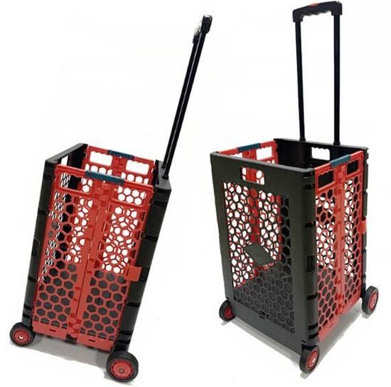 China Manufacturer Portable Folding Plastic Supermarket Shopping Cart with Large Capacity