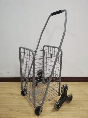 Supermarket Wholesale Folding Basket 3 Wheel Stair Climbing Stainless Steel Shopping Trolley