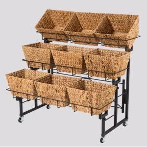 3 Layers of Fruit and Vegetable Display Rattan Basket with Adjustable Height