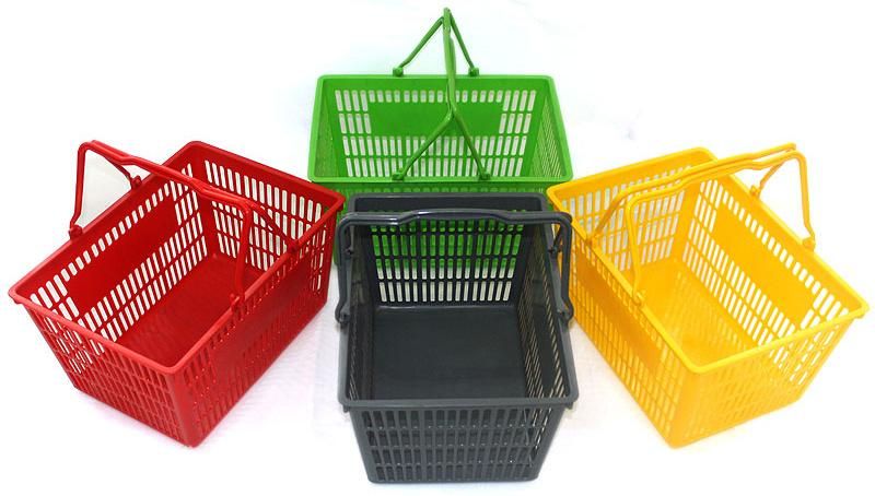 Shopping Basket with Double Handles Electroplating Flat Plastic Rolling Basket