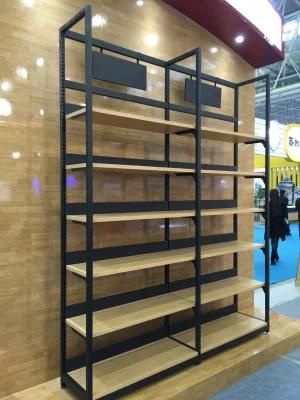 Fashion Single Side Wood and Steel Wine Display Shelf