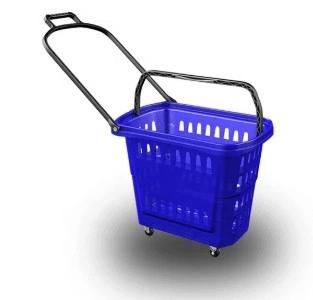 42L Shopping Plastic Hand Rolling Basket with 4 Wheels