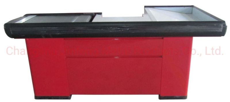 Supermarket Checkout Counter Cashier Desk with Conveyor Belt Jf-Cc-078