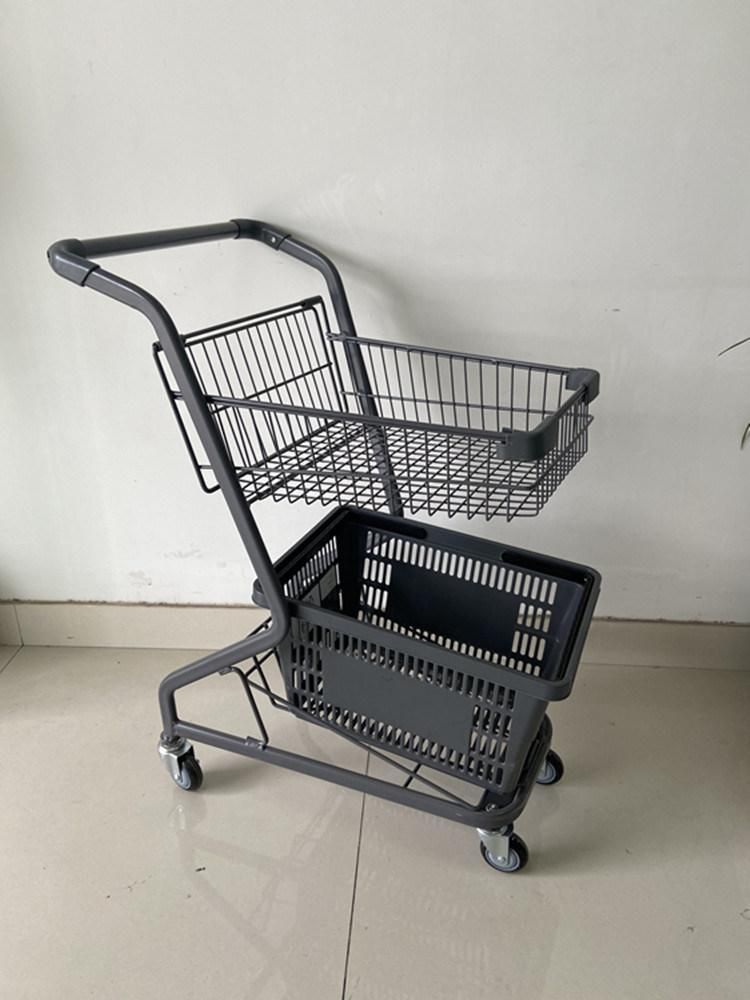 Supermarket Shopping Trolley Shopping Cart with 1PC Plastic Basket