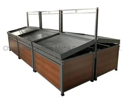 Supermarket Fruit Vegetable Display Stand Steel-Wood Integrated Fruit and Vegetable Rack Shelf Jf-Vr-039