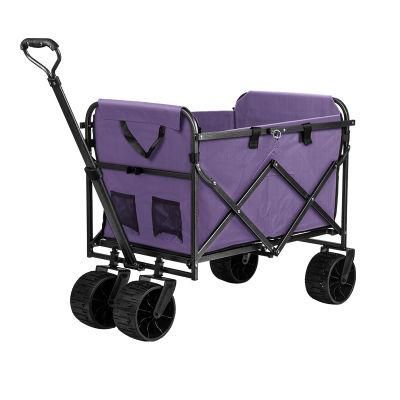 Camping Trolley Collapsible Folding Wagon Shopping Cart with Wheels, Pink