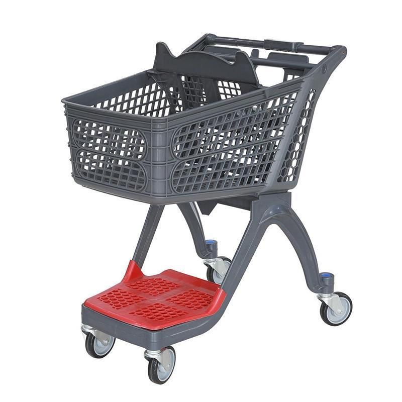 Popular Design 4 Wheels Supermarket Plastic Shopping Trolley Hand Push Cart