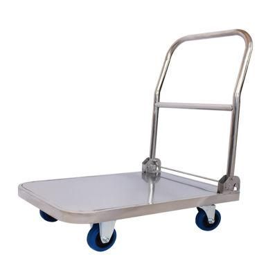 4 Wheels Stainless Steel Platform Trolley Foldable Cart Travel Bag Luggage Wheelbarrow