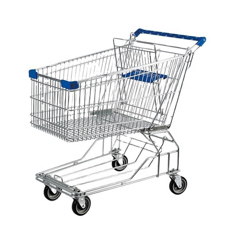 High Quality Asian Style Supermarket Metal Wire Shopping Trolley Cart