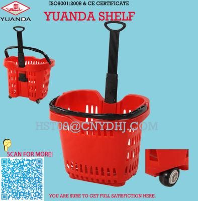 Factory Wholesale Supermarket Plastic Rolling Shopping Baskets with Wheels