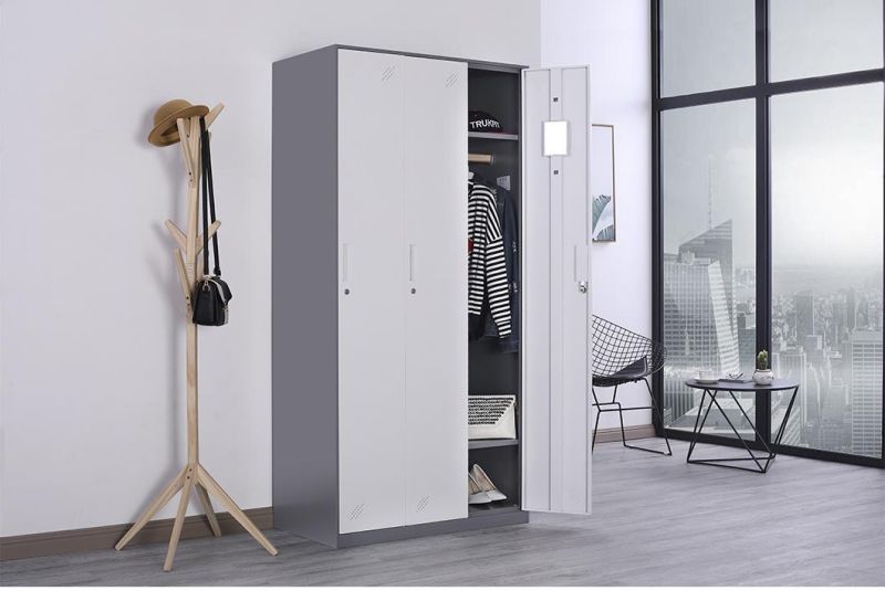 Grey Color Steel Locker Almirah Wardrobe 3 Door