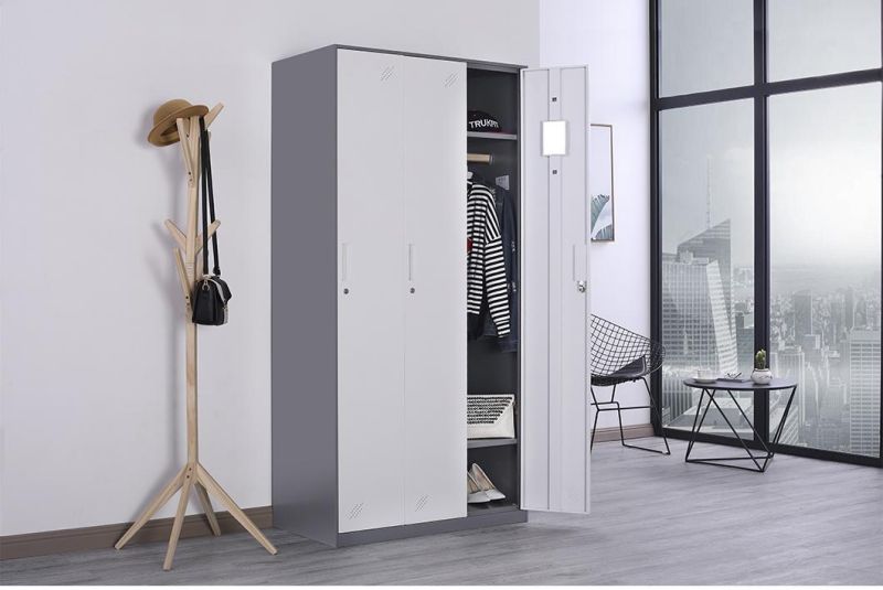 Grey Color Steel Locker Almirah Wardrobe 3 Door