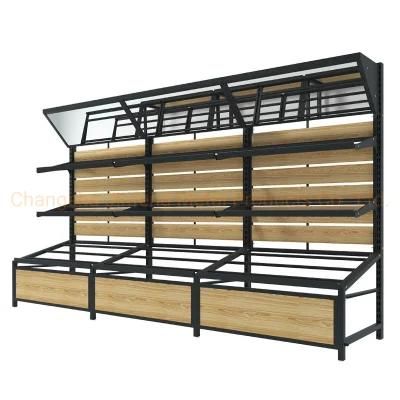 Supermarket Vegetables and Fruit Metal Display Shelves with Mirror