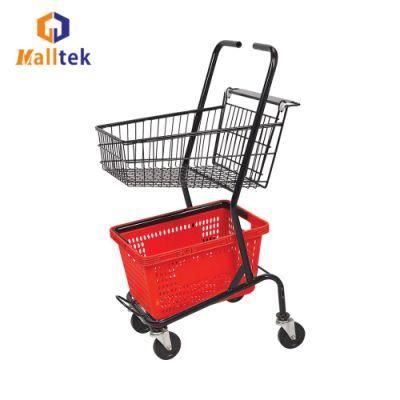 Double Layer 2 Layers Basket Hand Trolley Cart Shopping Trolley for Supermarket