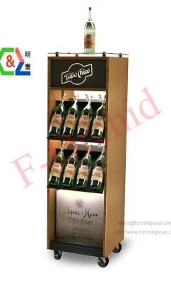 Wooden Bin Wine Display Rack with Wheels