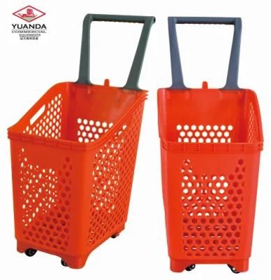 Rolling Wheeel Shopping Plastic Basket for Supermarket
