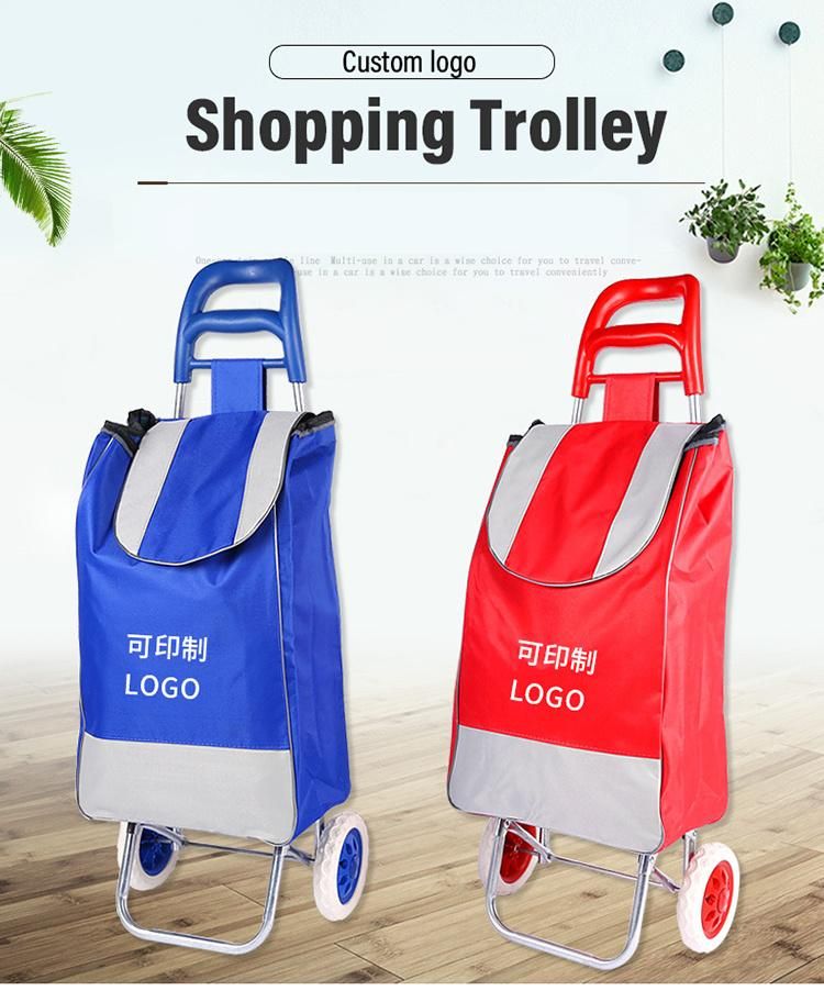 Custom Logo Reusable Supermarket/Retail Stores Waterproof Oxford Vegetable Shopping Trolley Cart Bag with Wheels Shopping Trolley Cart