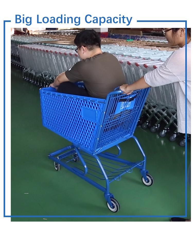 180L 2 Tiers Plastic Metal Shopping Trolley Cart
