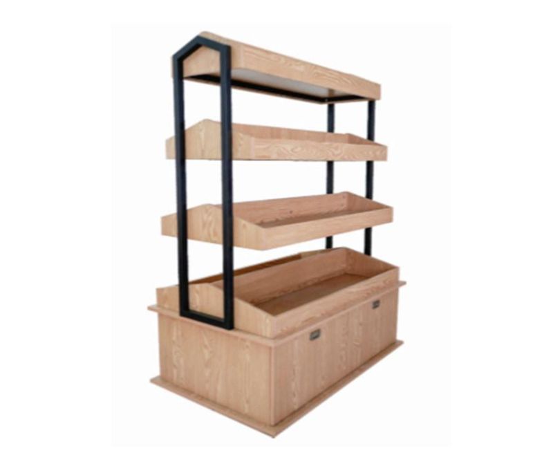 Snack Food Display Stand Wooden Shelf for Kids, Supermarket Wooden Shelving for Retail