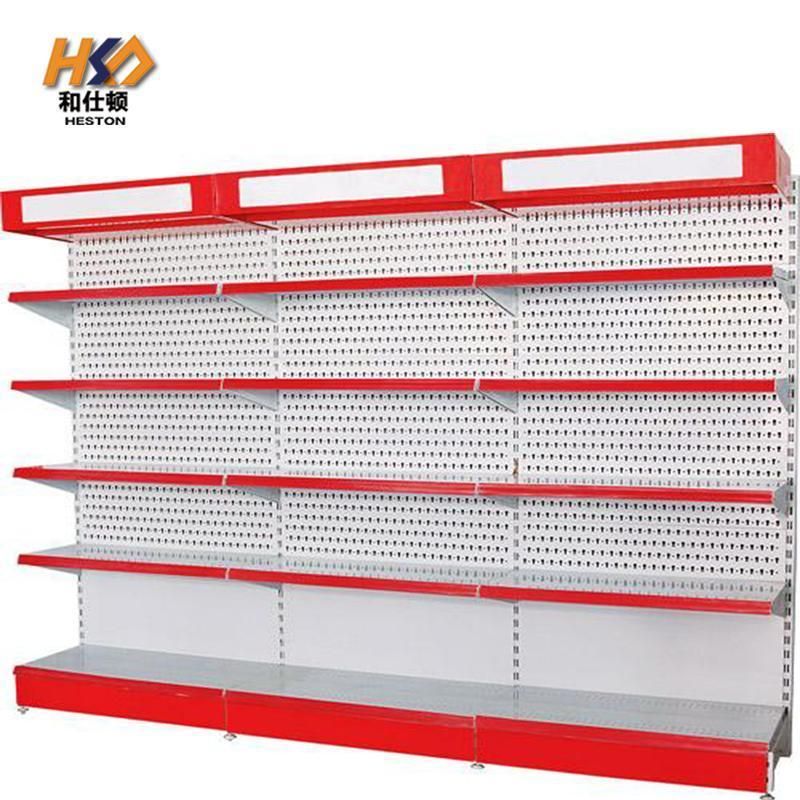 Red Gondola Shelf Metal Store Retail Shop Grocery Shelf Warehouse Stacking Racking