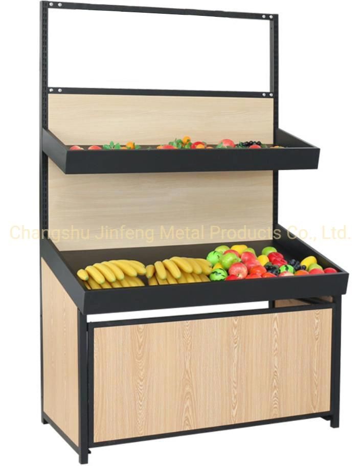 Customized Supermarket Vegetable and Fruit Stand Wooden Display Shelf