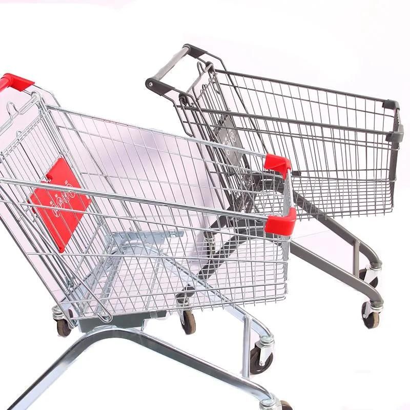 Supermarket Metal European Shopping Trolley with Four Wheels Shopping Cart