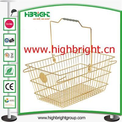 Gloden Metal Wire Shopping Hand Basket with Metal Brand Mark