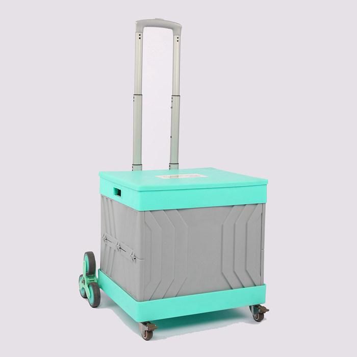 China Hot Sale Personal Folding Plastic Box Supermarket Cart with Adjustable Handle
