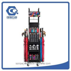 Customized Floor-Standing Metal Umbrella Display Stand with Wheels