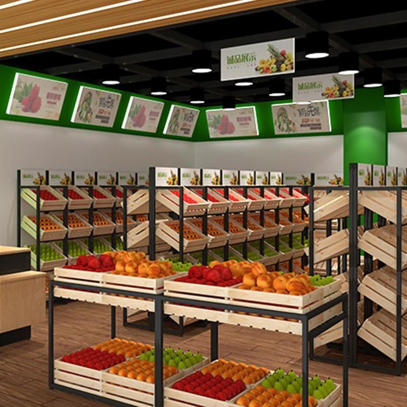 2022 New Design Vegetable and Fruit Rack Wood and Steel Shelf
