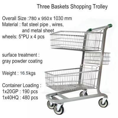 Supermarket Durable Cheap Shopping Trolley with Double Tiers