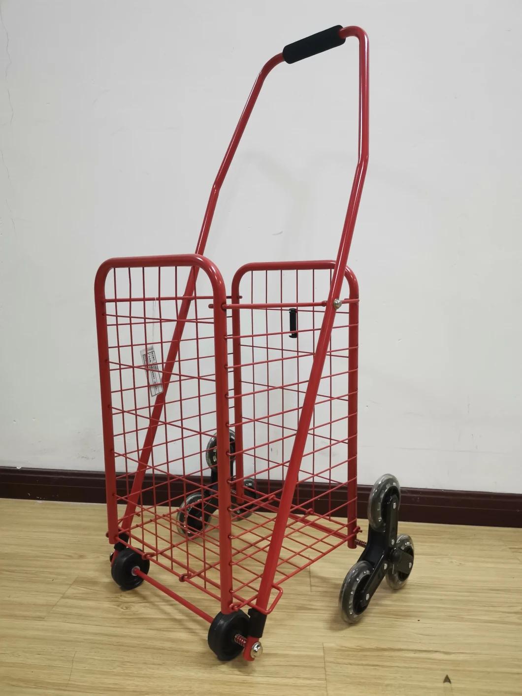 China Factory 42L Steel Folding Shopping Trolley with Stair Climbing Wheels