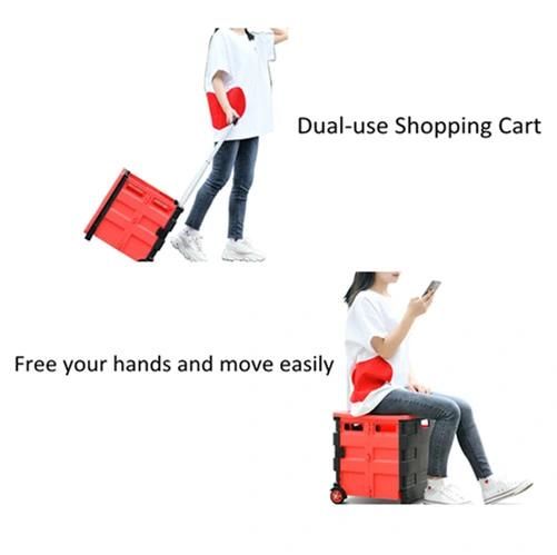 China Multi Functional Plastic Folding Rolling Shopping Cart with Two Swivel Wheels