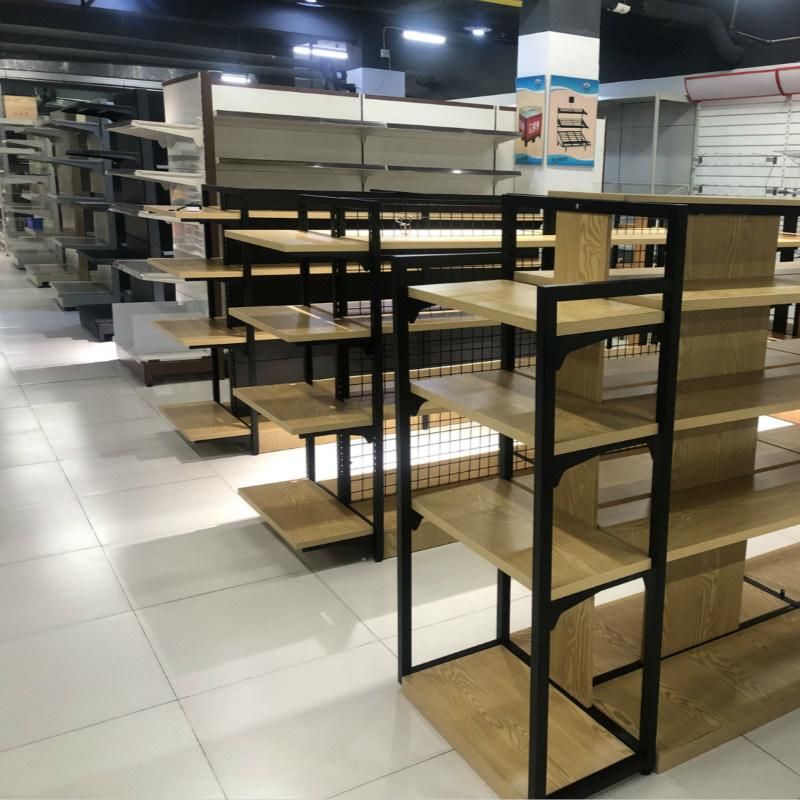 Hot Sale MDF Display Racks Miniso Wooden Steel Shelves