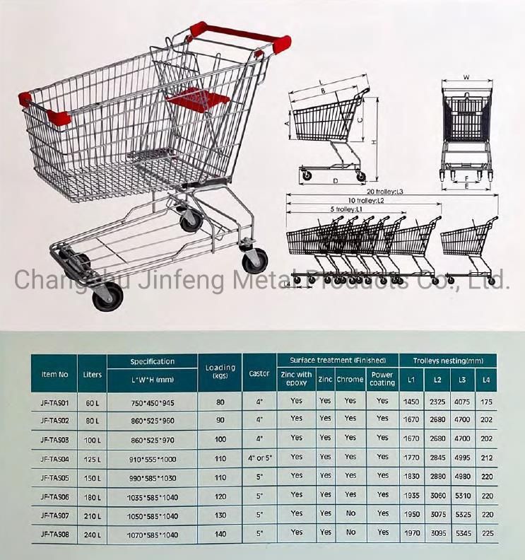 Supermarket Trolleys Shopping Mall Metal Shopping Carts with Wheels