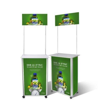 Portable Foldable Promotion Counter Table Aluminum Promotion Desk with Wheel