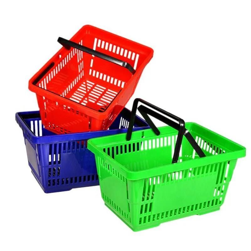 Factory Price Plastic Fruit Basket with Handle Supermarket Shopping Basket