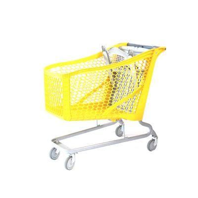 Plastic Shopping Cart Supermarket Hand Push Trolley with Four Wheels
