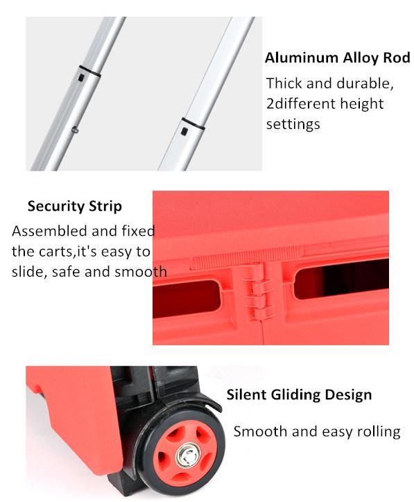 China Manufacturer High Quality Plastic Rolling Collapsible Cart for Grocery Shopping
