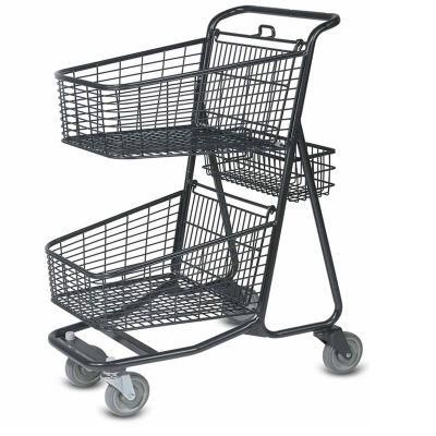 Hot Sale 2-Layer Supermarket Shopping Trolley Carts Asian Type Hand Push