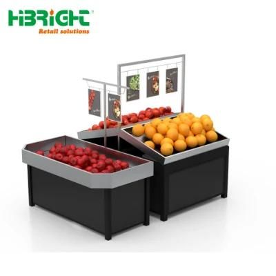 Wooden and Stainless Steel Supermarket Vegetable Rack Fruit Display Stand
